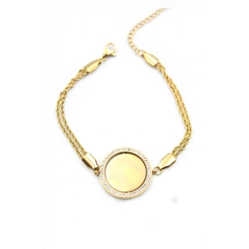 Taşlı Plaka Bileklik - Altın