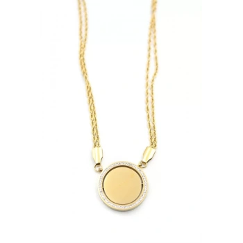 Taşlı Plaka Kolye - Altın