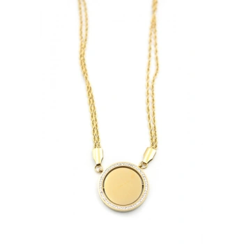 Taşlı Plaka Kolye - Altın