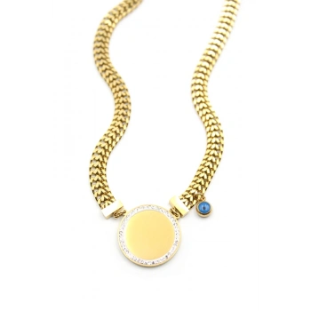 Taşlı Plaka Kolye - Altın