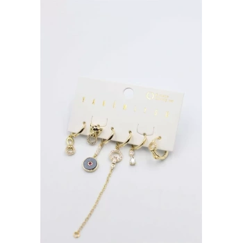 Taşlı Set Küpe - Altın