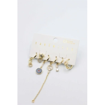 Taşlı Set Küpe - Altın