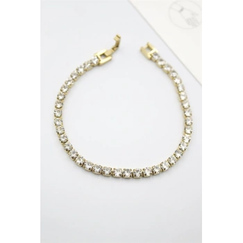 Taşlı Su Yolu Çelik Bileklik - Altın