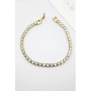 Taşlı Su Yolu Çelik Bileklik - Altın