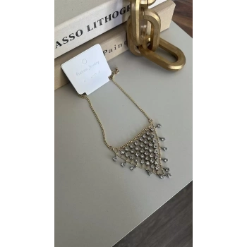 Taşlı Üçgen Kolye - Altın