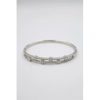Taşlı Vip Bilezik - Gümüş