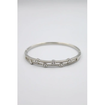 Taşlı Vip Bilezik - Gümüş