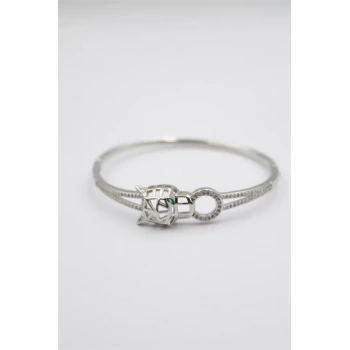 Taşlı Vip Bilezik - Gümüş