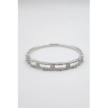Taşlı Vip Bilezik - Gümüş