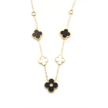 Taşlı Yonca Kolye - Altın