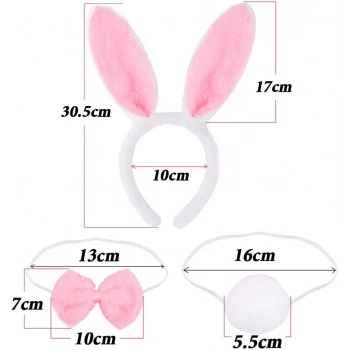 Tavşan Kostüm Seti Taç Papyon Kuyruk Pembe Renk (4887)