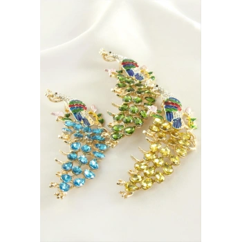 Tavus Kuşu Mineli Taşlı Broş