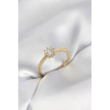Tek Taş Model Gold Renk Zirkon Taşlı Kadın Yüzük - TJ-BYK4088