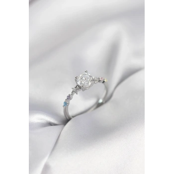 Tek Taş Model Zirkon Taşlı Gümüş Renk Kadın Yüzük - TJ-BYK3994