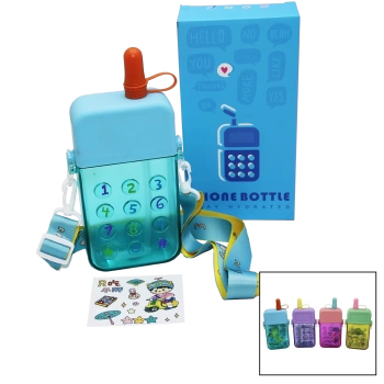 TELEFON MODELİ RENKLİ MİKA KRİSTAL SULUK MATARA PİPETLİ - VİDALI KAPAK - ASKILI 300ML (4887)