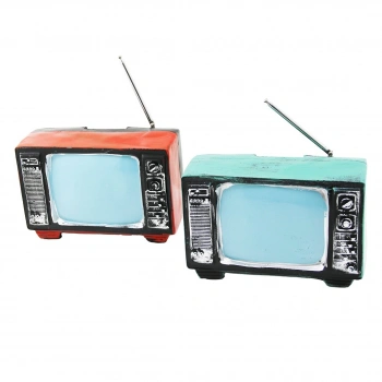 TELEVİZON VİNTAGE DEKORATİF BİBLO - KUMARABA RENKLİ 17X11X10.5CM REÇİNE (4887)