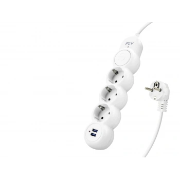 Termal Akım Korumalı Uzatma Kablosu 3 Priz + 2X Usb 2.1A Anahtarlı 2 M - Beyaz 3393-01