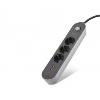 Termal Akım Korumalı Uzatma Kablosu 3 Priz + 2X Usb + Type-C Anahtarlı 2 M - Siyah SH4628