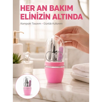 Tırnak Bakım Manikür Pedikür Seti 4 Parça Pembe Pratik Günlük Kullanım Yeni Nesil