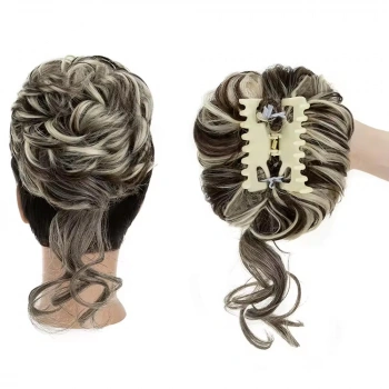 Tokalı Kuyruklu Dağınık Topuz  - Koyu Kahve Platin Röfleli