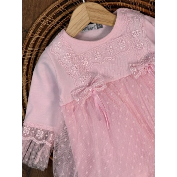 Tokalı Pamuklu Yüksek Kalite Organik Dantelli Kız Bebek Elbise