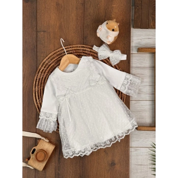 Tokalı Pamuklu Yüksek Kalite Organik Dantelli Kız Bebek Elbise