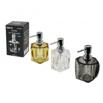 TOMBUL KARE - 4-KALPLİ GÖVDE  ŞEFFAF - RENKLİ   AKRİLİK - MİKA KRİSTAL  SIVI SABUNLUK  220ML (4887)
