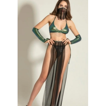 Transparan Tül Fantazi Kostüm Dansöz Kostümü Seksi Sahne Kostümü-İç Giyim Takım-Festival Elbise