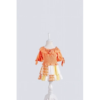 TRUNCU RENK YARIM KOLLU KIZ ÇOCUK EKOSELİ BEBE YAKA BEBEK ETEK BLUZ ELBİSE