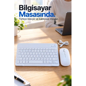 Türkçe Q Kablosuz Klavye Ve Beyaz Mouse Takımı