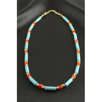 Turkuaz Boncuk Kristal Kolye