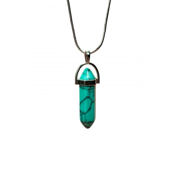 Turkuaz Doğal Taşı Zincirli El Yapımı Kolye Uç: 3 cm Zincir: 20 cm Kutulu