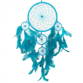 Turkuaz Rengi Kuş Tüylü Boncuklu Düş Kapanı El Yapımı Duvar Süsü