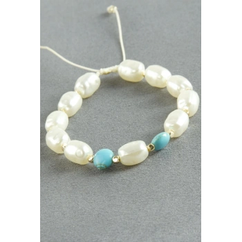 Turkuaz Taşlı İnci Bileklik