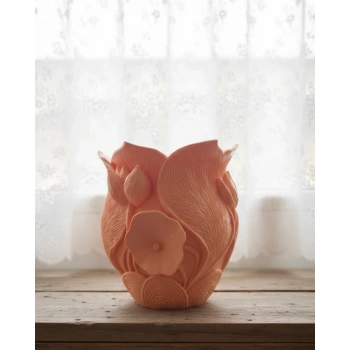 Turuncu Floral Tasarımlı 3d Vazo Şık Ev Dekorasyon Aksesuarı