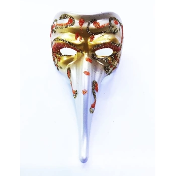 Turuncu Renk İşlemeli Seramik Malzemeden İmal Venedik Uzun Maske Magnet (4887)