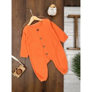 TURUNCU UZUN KOLLU DÜĞMELİ LASTİKLİ PAÇA BİSİKLET YAKA TULUM