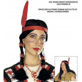 Tüylü Örgülü Hint Peruğu Kızılderili Peruğu (4887)