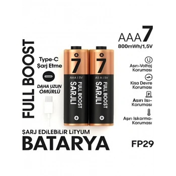 Type-c Şarjlı 800mwh 1.5v Şarj Edilebilir 2’li Aaa İnce Pil - Lityum Iyon Batarya