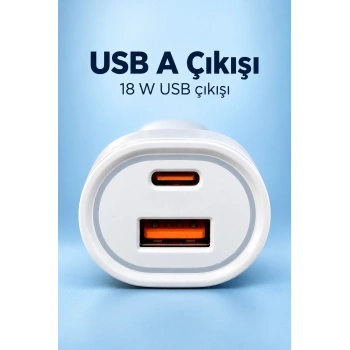 Type C ve USB A Çift Çıkışlı Araç Şarj Aleti