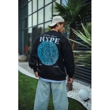 Üç İplik Bisiklet Yaka Baskılı SweatShirt - Siyah -