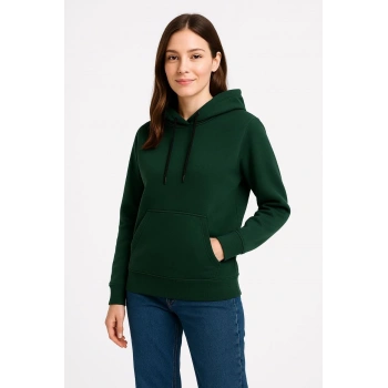 Üç İplik Kapüşonlu Kanguru Cepli Sweatshirt hoodie - Haki -