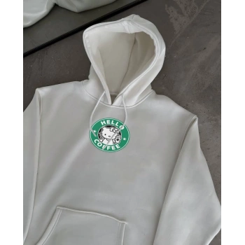 Üç İplik Penye Uzun Kol Kapüşonlu SweatShirt - Beyaz -