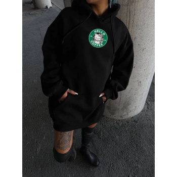 Üç İplik Penye Uzun Kol Kapüşonlu SweatShirt - Siyah -