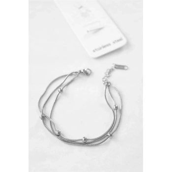 Üç Zincirli Toplu Çelik Bileklik - Gümüş