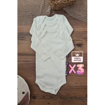 Unisex % 100 Pamuk Uzun Kol 3 Adet Bebek ve Çocuk Body
