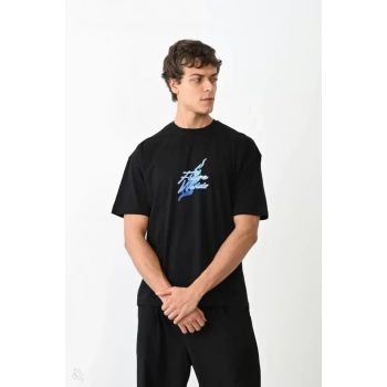 Unisex Bisiklet Yaka Baskılı Oversize TShirt