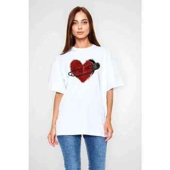 Unisex Bisiklet Yaka Baskılı Oversize TShirt