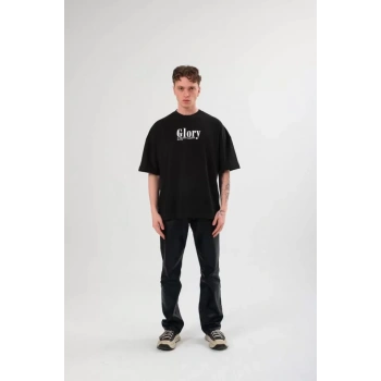 Unisex Bisiklet Yaka Baskılı Oversize TShirt