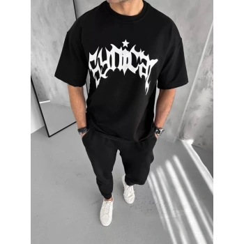 Unisex Bisiklet Yaka Baskılı Oversize TShirt